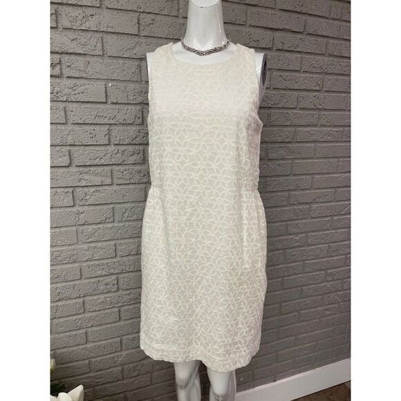 Joe Fresh Women Ivory Floral Eyelet Sleeveless Sheath Dress Size 8 NWT - Picture 1 of 8